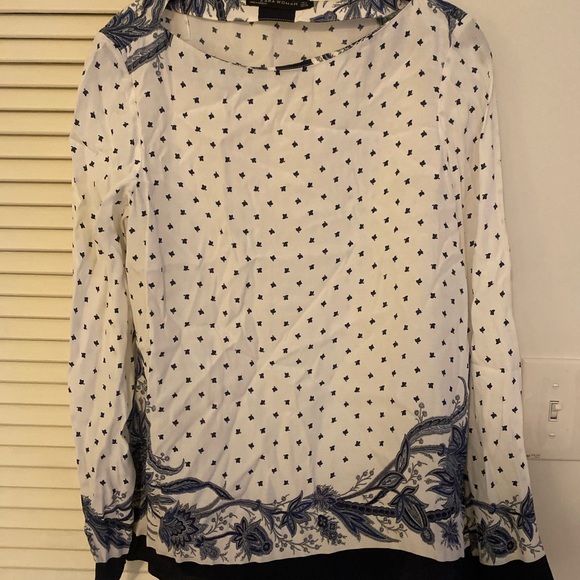 Zara Elegant White and Navy Blouse - Picture 1 of 2